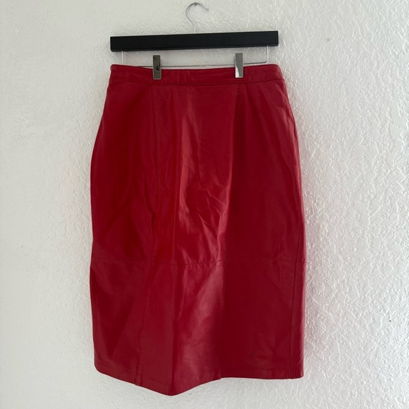 Vintage Rosalee Cherry Red Leather Midi Skirt - Picture 5 of 7
